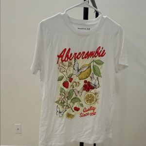 Abercrombie White Graphic Fruit & Butterfly Crew Neck T-Shirt